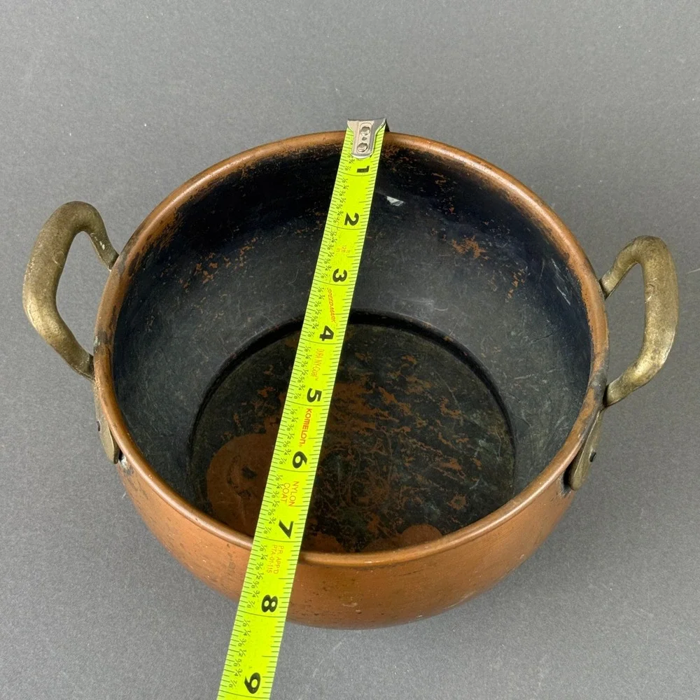 Copper Pot Cauldron Solid with Brass Handles 7